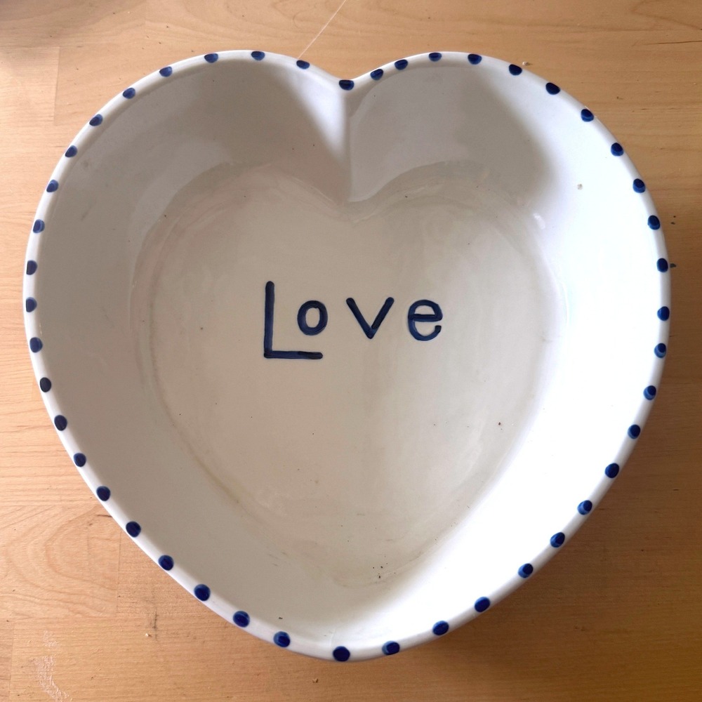 Bath & Body Works 1997 Love Heart Ceramic Serving Bowl Blue Grandmacore 12in